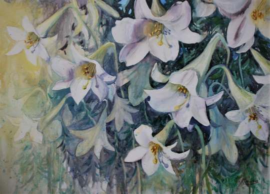 PDU 02b Julie Goldspink - Flowers on watercolour canvas. Doesn't require glass.